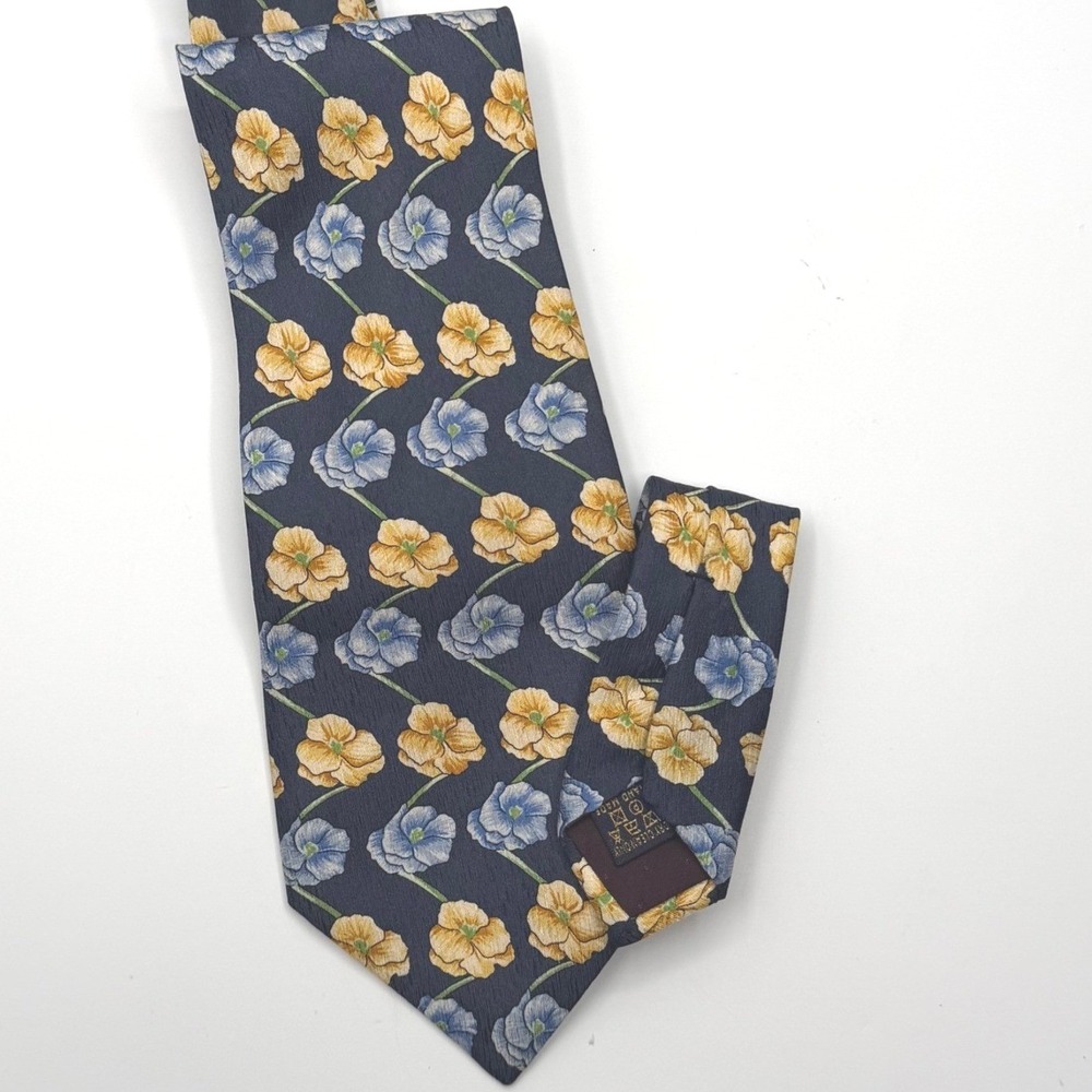 Collection XXI Richel Silk Necktie Mens OS Navy Blue Excellent Floral Hand Made